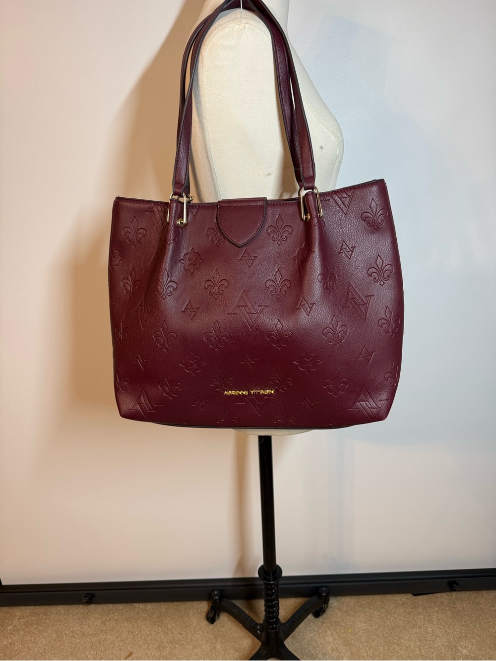 Adrienne Vittadini Wine Embossed Tote
